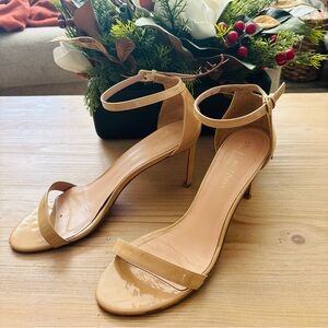Stuart Weitzman Women's Nude Ankle Strap Heels Size 12 M‎ Designer Luxury